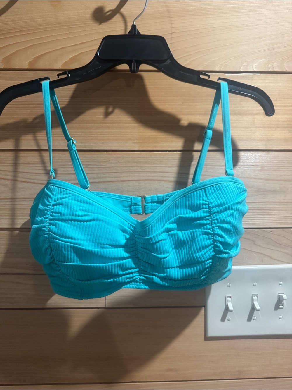 Ruched Turquoise Bikini Top with Adjustable Straps